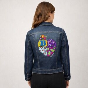 Brighton Womens Denim Jacket Heart Embroidered Graphic L Follow your heart artsy